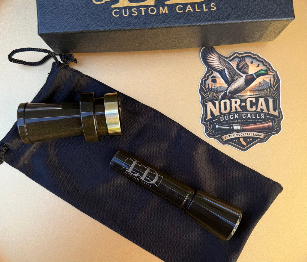 NEW- LD Custom Calls CNC Acrylic Duck Call Black and Gold Pearl.