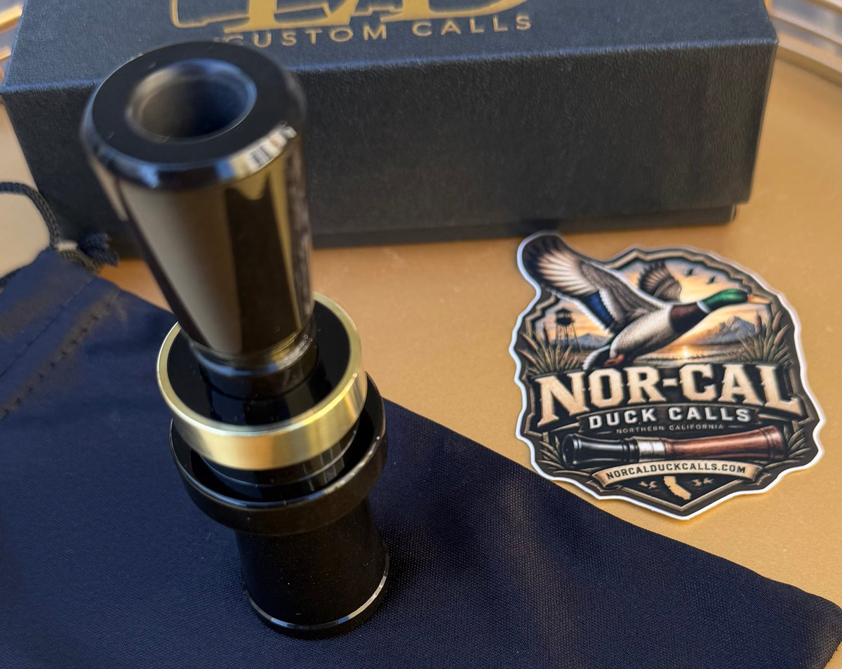 NEW- LD Custom Calls CNC Acrylic Duck Call Black and Gold Pearl.
