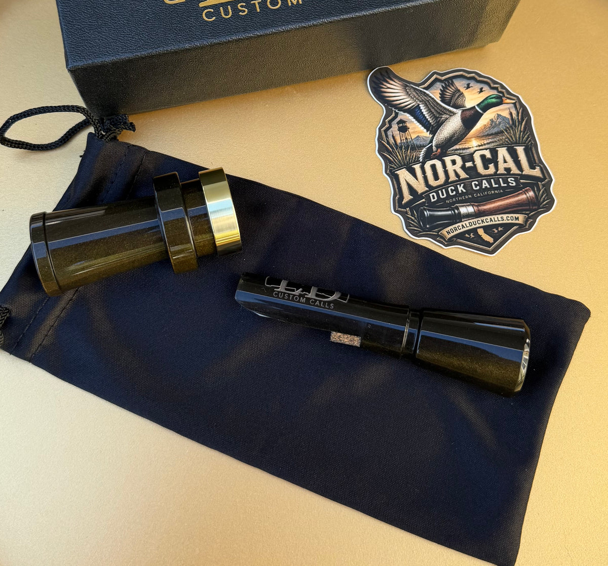 NEW- LD Custom Calls CNC Acrylic Duck Call Black and Gold Pearl.